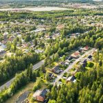 Drone view over Klubbgärdet in Piteå, Sweden.